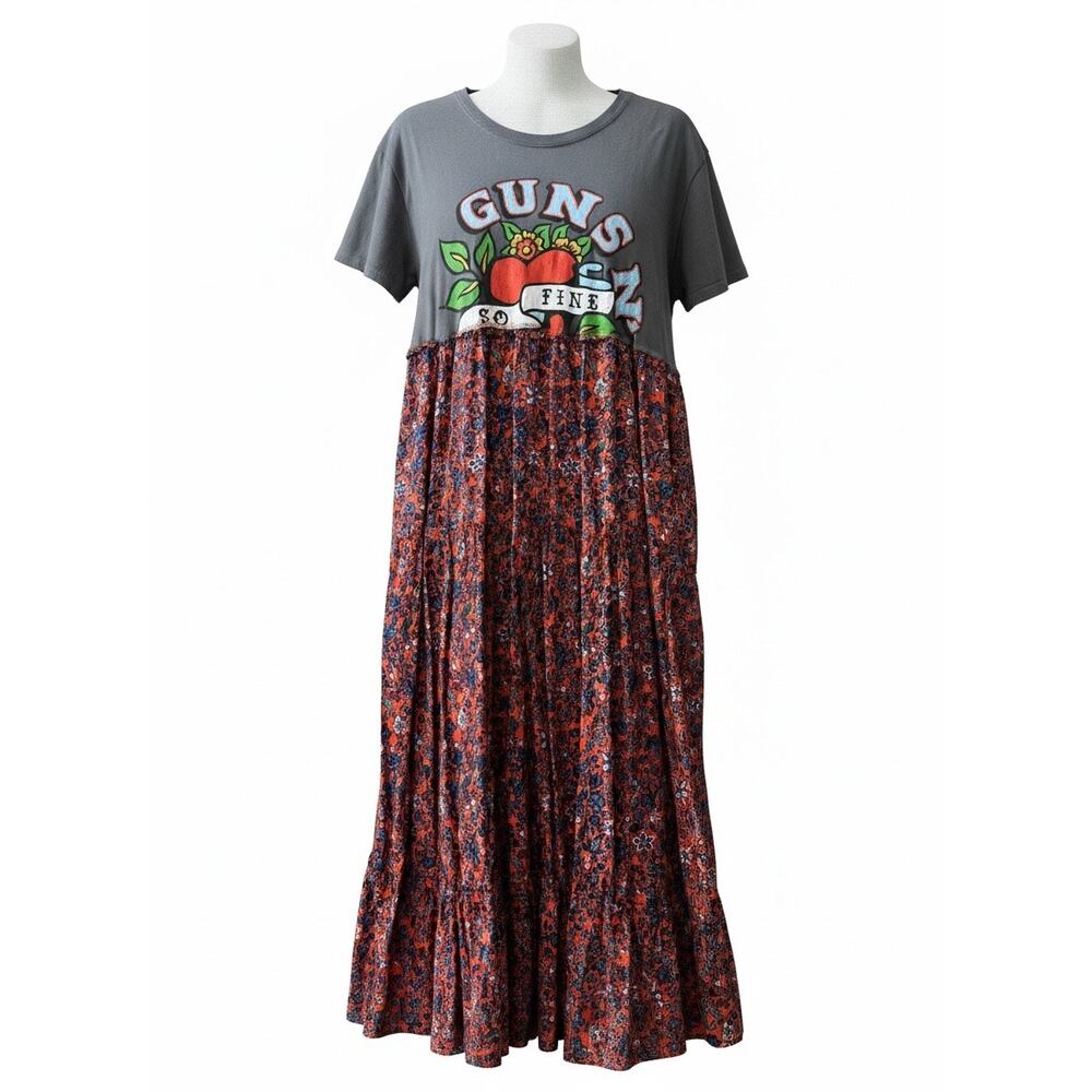 Guns n Roses Graphic Band T-Shirt Tiered Maxi Skirt Dress size Large - Picture 10 of 10